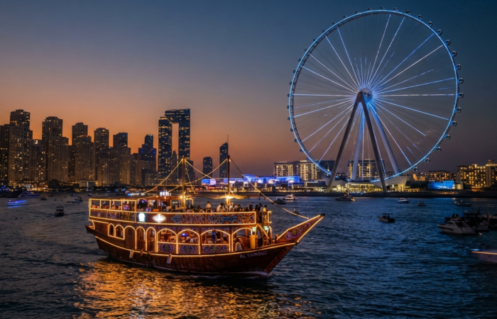 Dhow Cruise Dubai Marina cruising along Ain Dubai and JBR 1