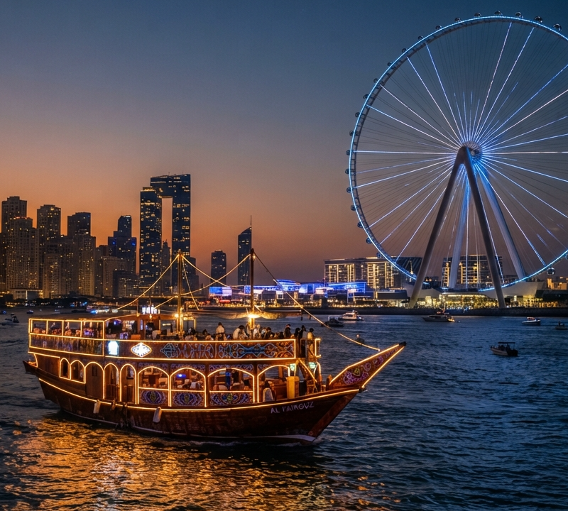Dhow Cruise Dubai Marina cruising along Ain Dubai and JBR 1