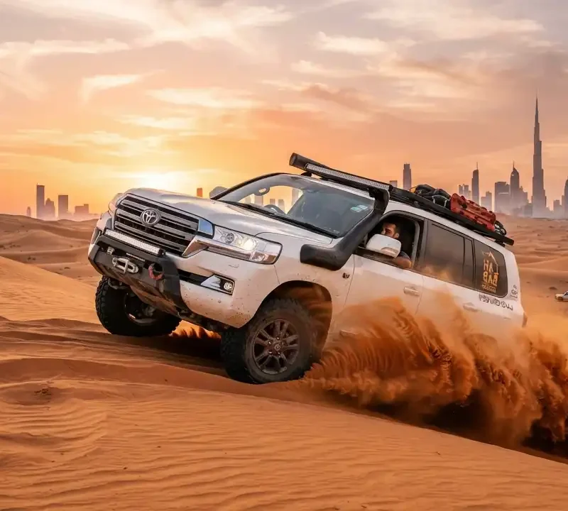Landcruiser dune bashing red dunes lahbab in Dubai