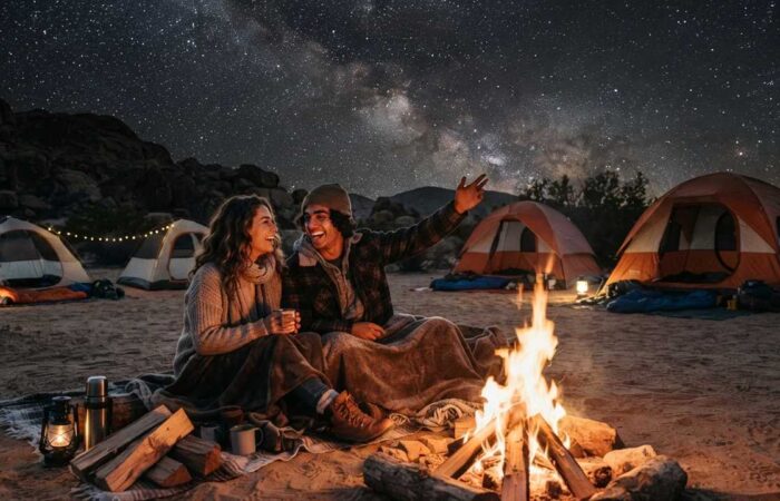Couple stargazing dinner buffet bonefire belly dancer Overnight Desert Safari Dubai