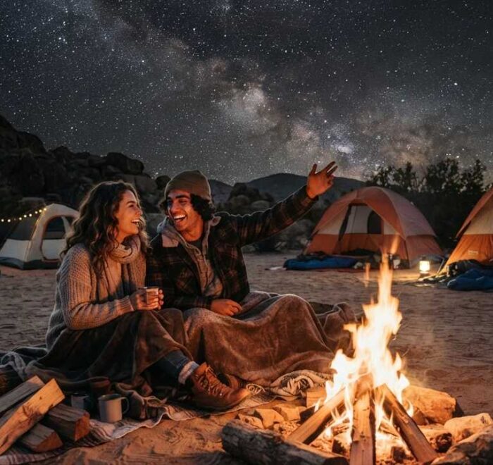 Couple stargazing dinner buffet bonefire belly dancer Overnight Desert Safari Dubai